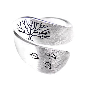 NEW Gorgeous Brushed 925 Sterling Silver Adjustable Tree Of Life Wrap Ring